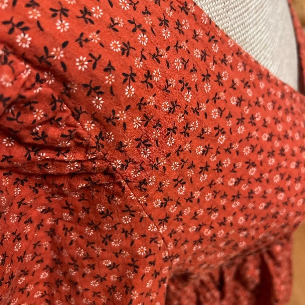 🍁 Madewell Tie-Back Peplum Blouse in Rust Floral (Size S)